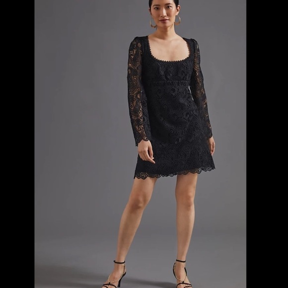 🌟HP🌟Anthropologie NWT Maeve Embroidered Lace Mini Black Dress Size 6. - Picture 2 of 9